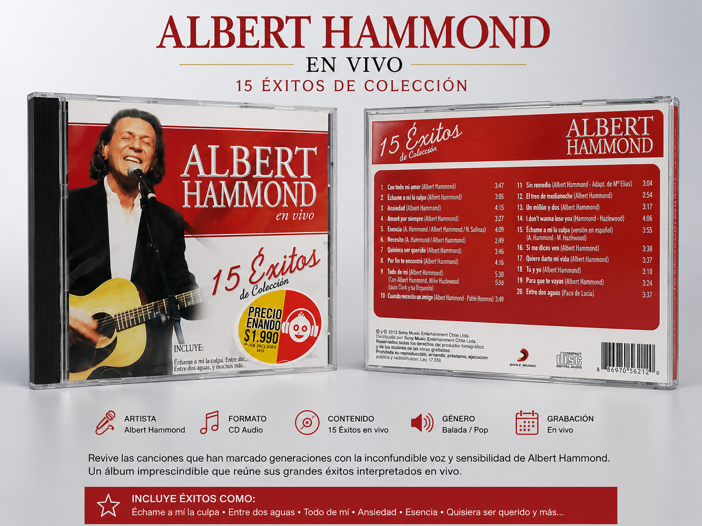 Albert Hammond – En Vivo: 15 Éxitos de Colección (CD)
